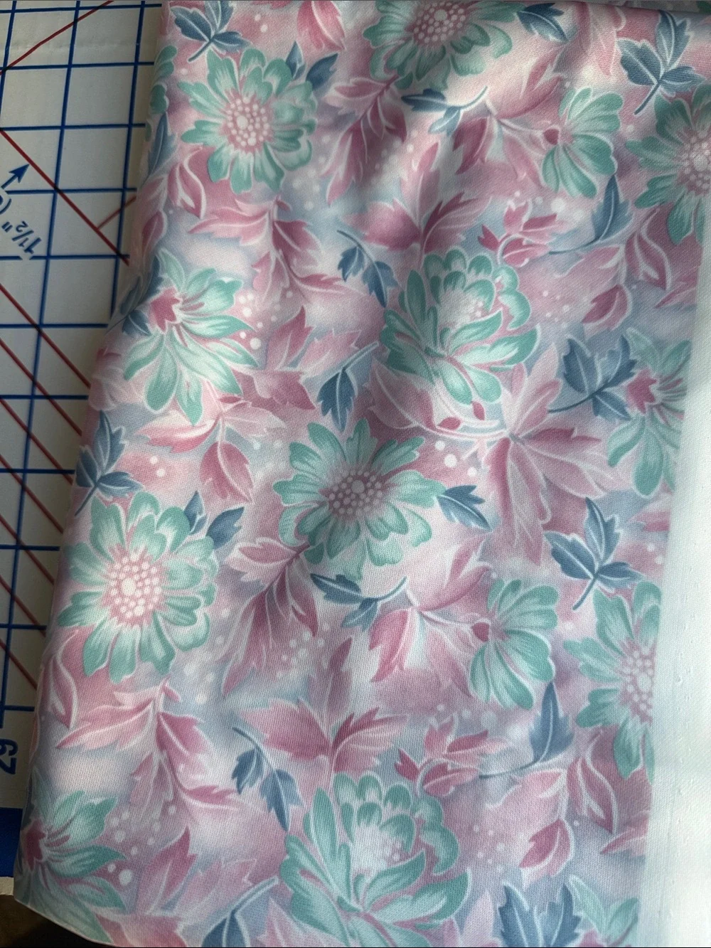 Vintage Pastel Floral Stretch Knit Fabric 3/4 Yard x 64 Wide Pink Aqua Polyester